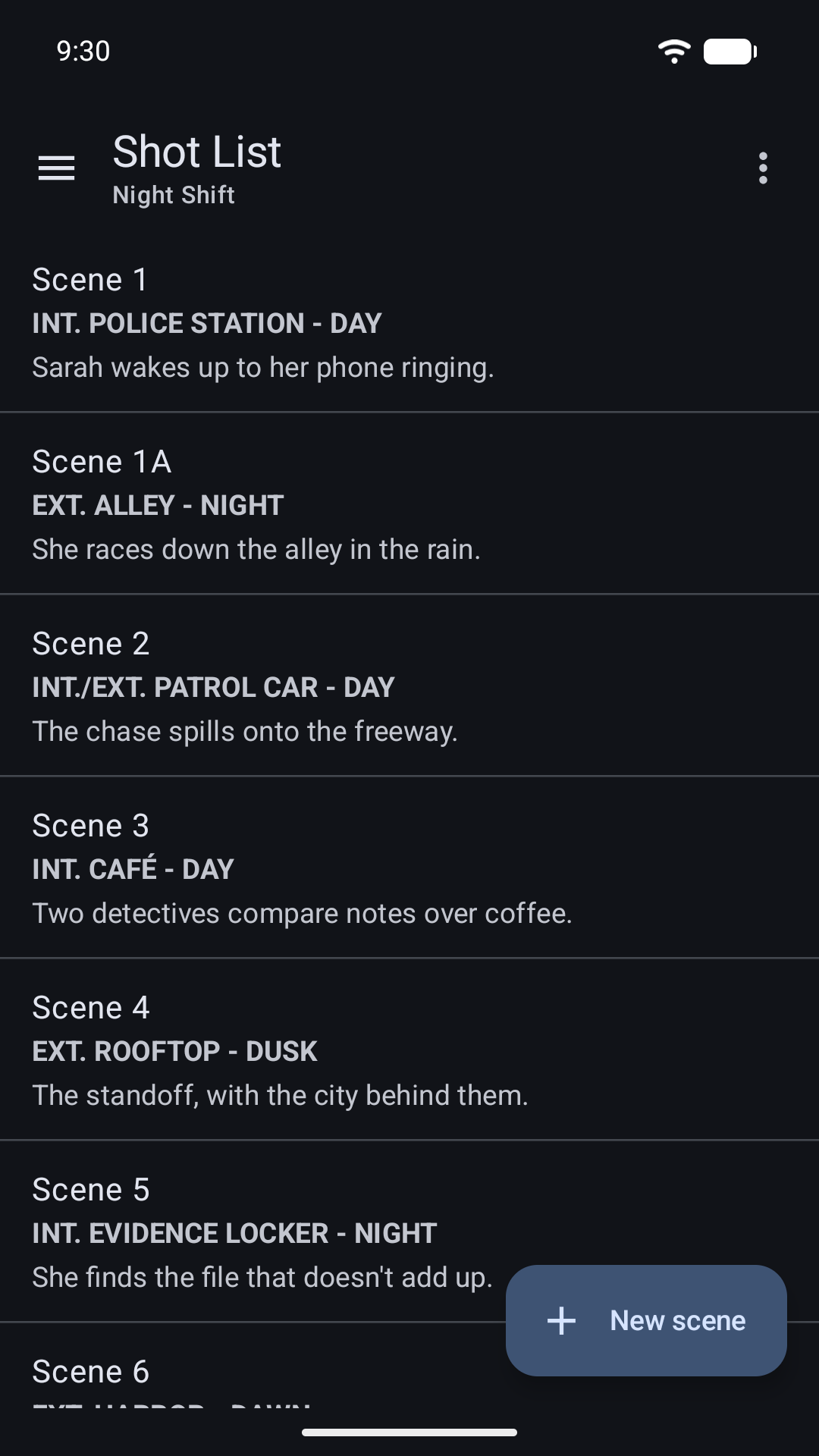 Masterbook shot list on Android