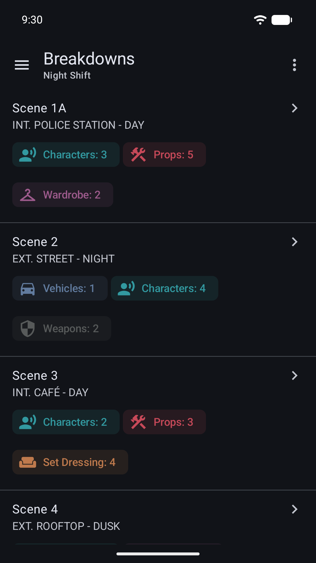 Masterbook script breakdowns on Android