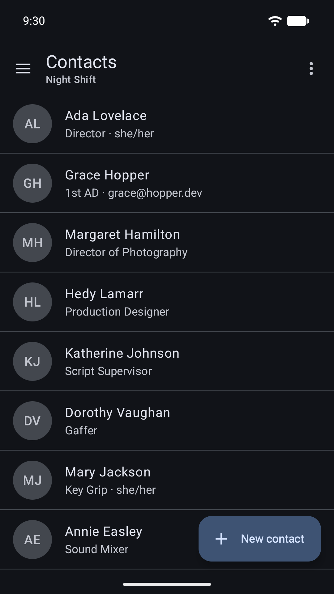 Masterbook cast & crew contacts on Android