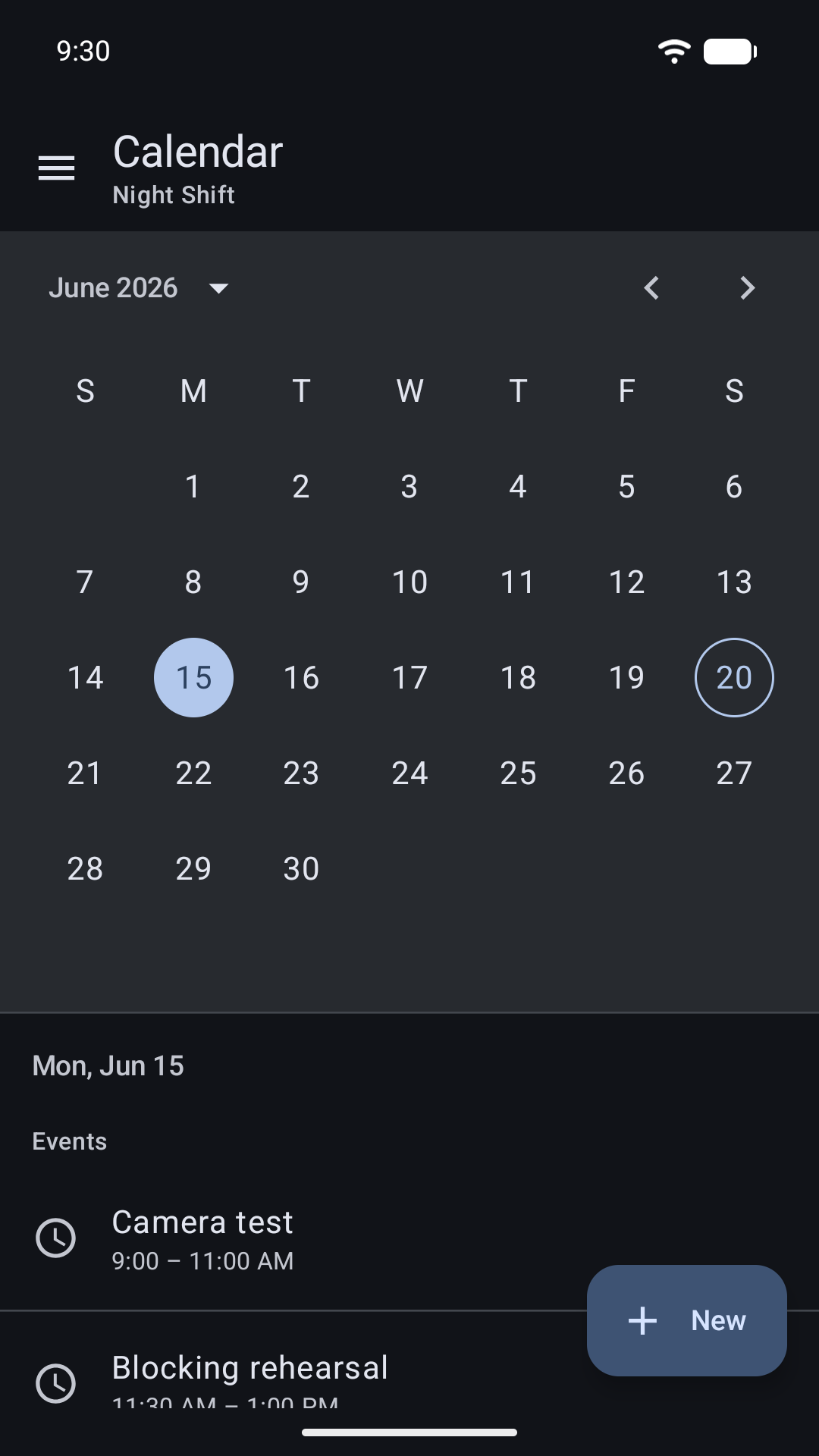 Masterbook project calendar on Android